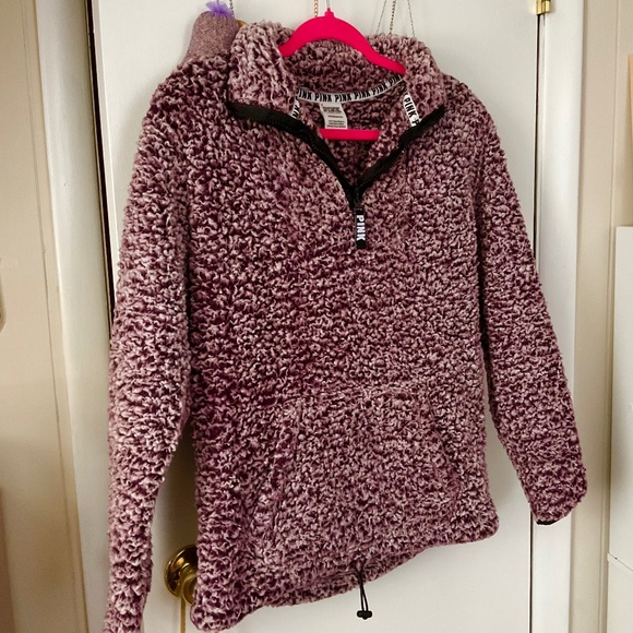 Victorias Secret PINK Sherpa Quarter Zip Pullover Sweater Jacket - Picture 1 of 6